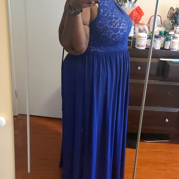 Laura Plus Lace and Sequin Navy Blue Maxi Floor Length Dress - Size 20 - Picture 3 of 13